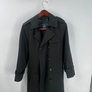 Newport Harbor Winter Insulated Double Breasted Button Front Trench Coat Black